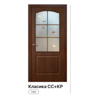 Дверне полотно Класика ПВХ (скло з малюнком) Горіх