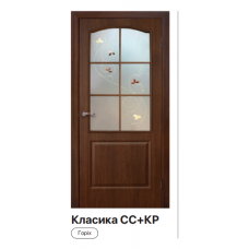 Дверне полотно Класика ПВХ (скло з малюнком) Горіх